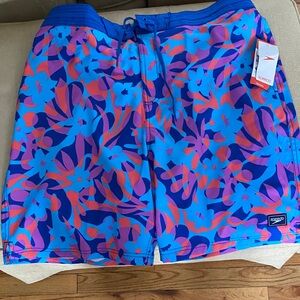 NWT Speedo Blue and Pink Floral Swim Shorts